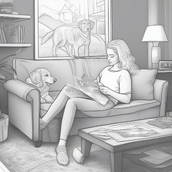 Woman Coloring Dog Page