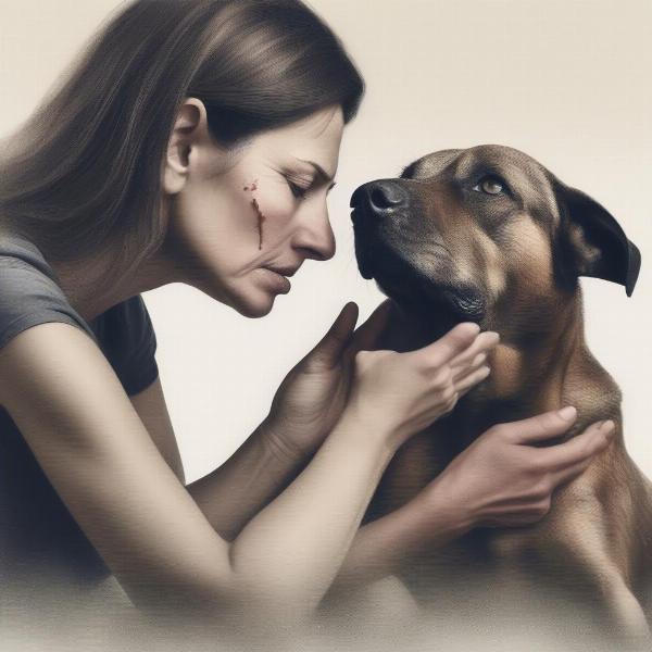 Woman comforting a distressed dog