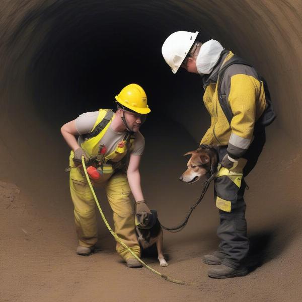 Working dogs assisting in mining operations.