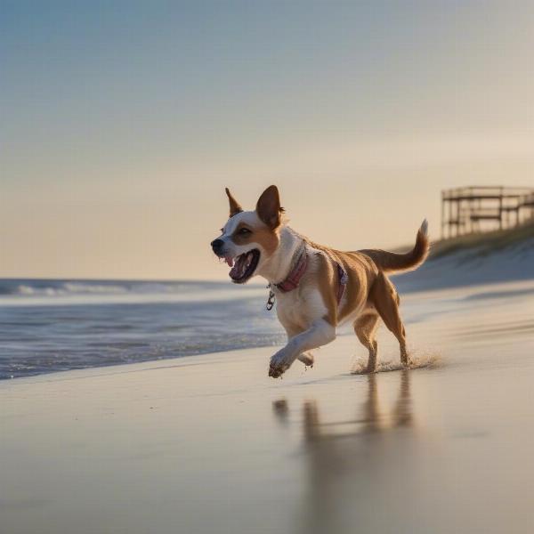 Dog walking on Wrightsville Beach