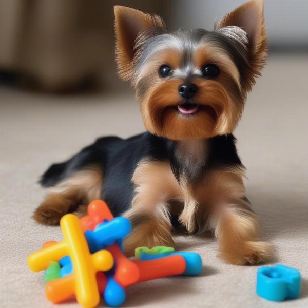 Yorkshire Terrier Engaging with a Puzzle Toy