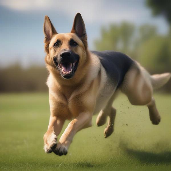 Active Dog Running in a Field