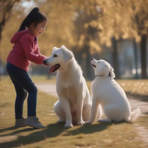 Alabai dog playing with family