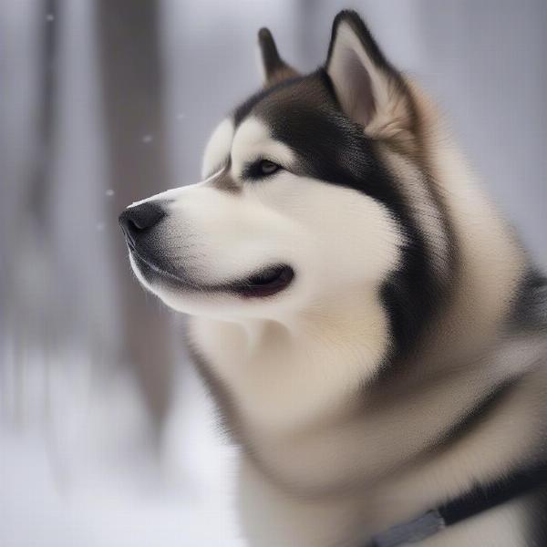 Alaskan Malamute in Snowy Landscape