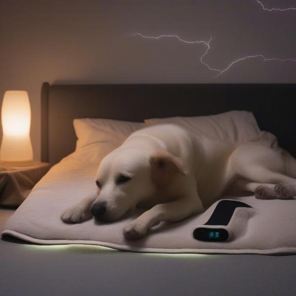 Anxious Dog Using Licki Mat During Thunderstorm