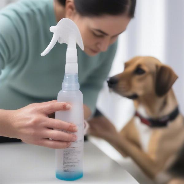 Applying Antifungal Spray to a Dog