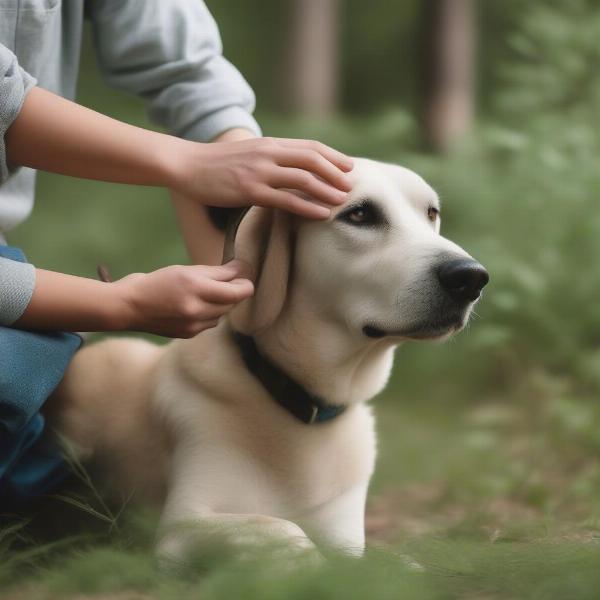 Applying Herbal Tick Repellent to Dog