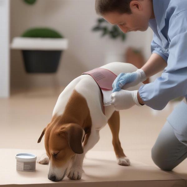 Applying topical flea treatment to a dog