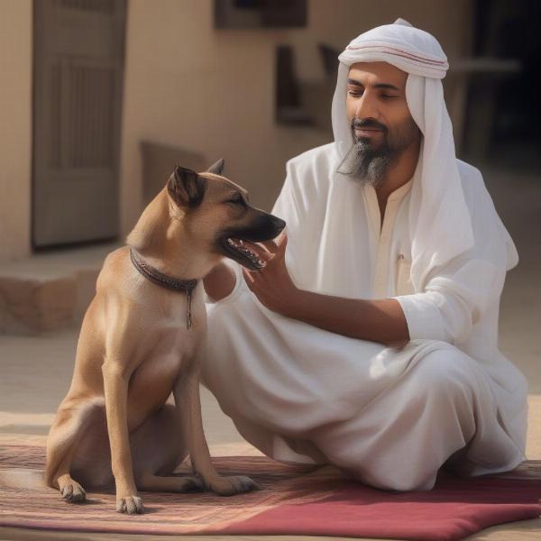 Arabian Village Dog showing loyalty and affection to its owner