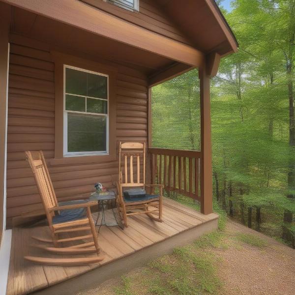 Dog-friendly cabin exterior in Asheville with a fenced yard and mountain view.