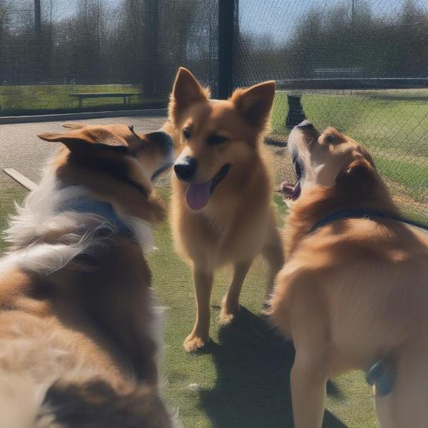 Dogs socializing at Auburn Bay Off-Leash Dog Park