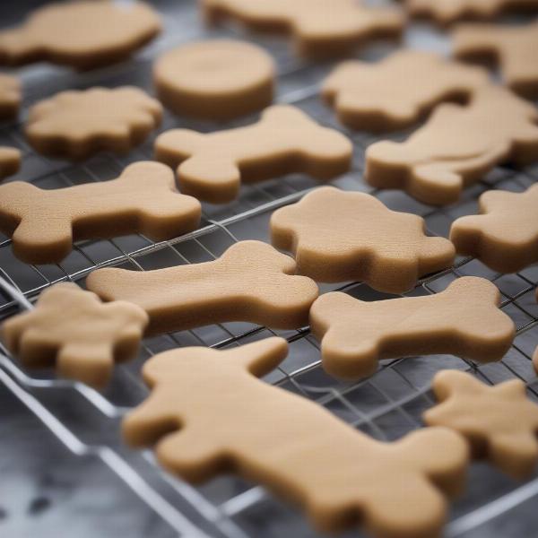 Baked sweet potato and peanut butter dog treats on a cooling rack.