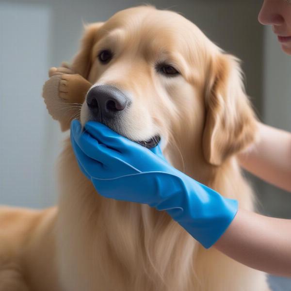 Bath Gloves Cleaning a Dog