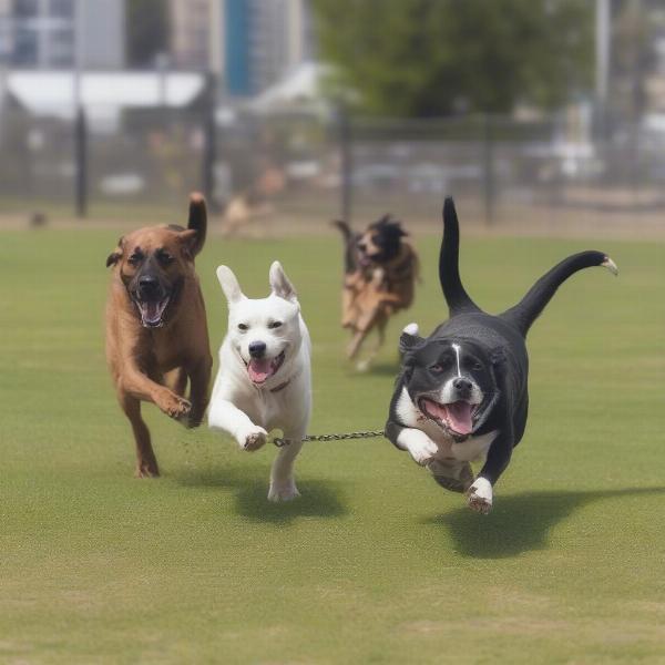 Dogs playing together at Berry Street Dog Park