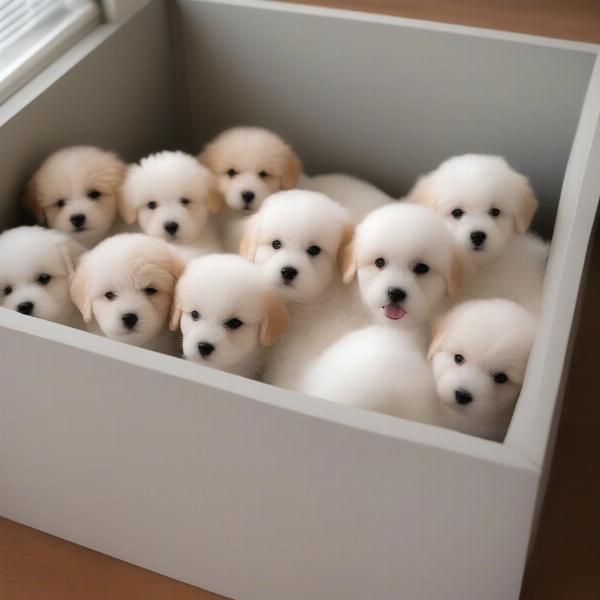 Bichon Frise puppies with their mother