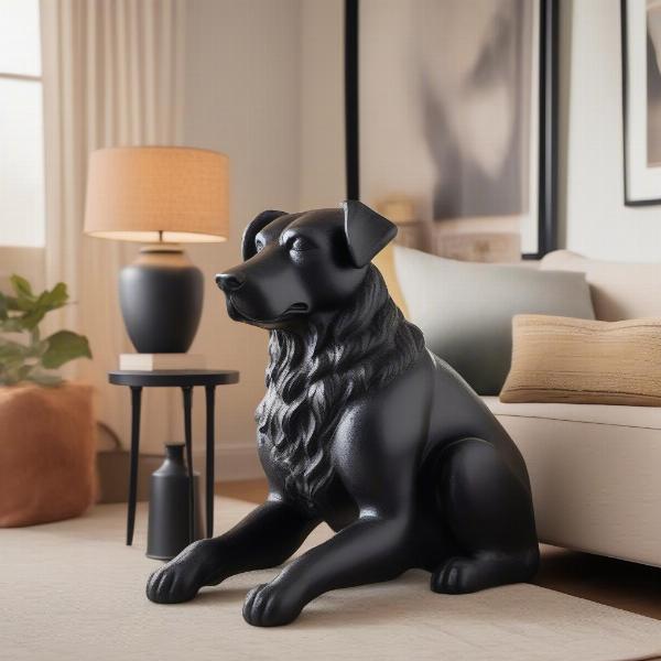 Black Dog Statue in a Living Room