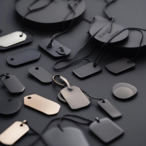 Black dog tags in different shapes