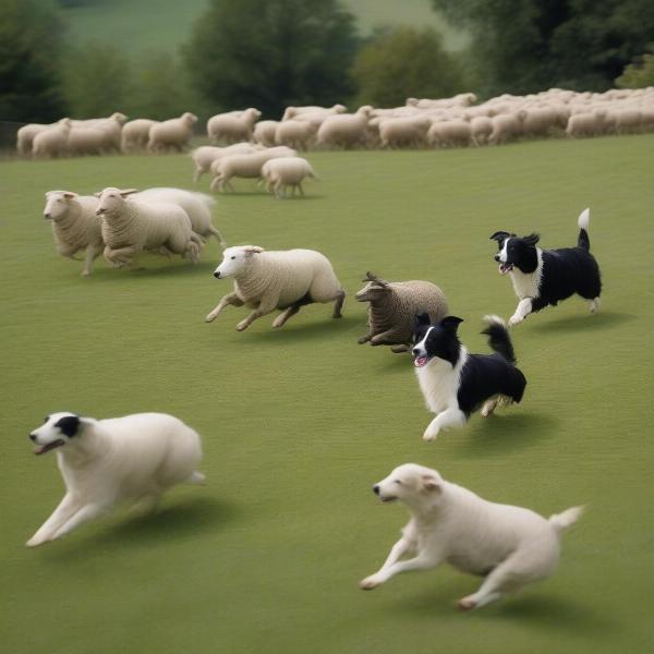 Border Collies herding sheep at Blackberry Farm