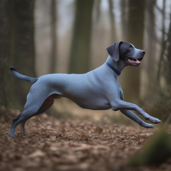 Blue Pointer Dog Running in Woods