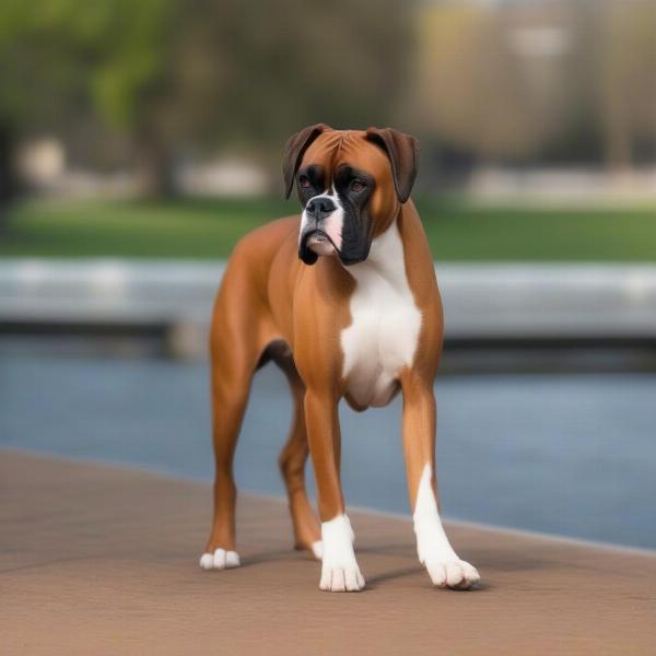 Boxer dog with a docked tail