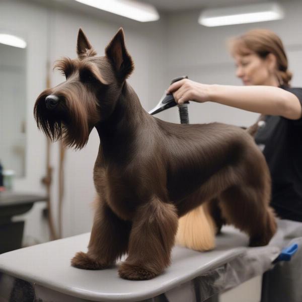 Brown Scottie Dog Being Groomed