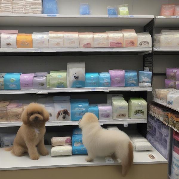 Shopping for dog nappies in a pet store