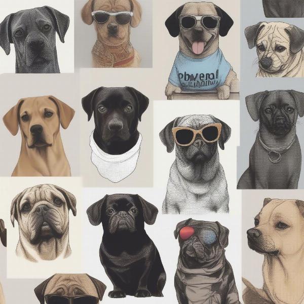 Different styles of dog picture t-shirts