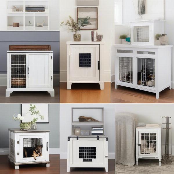 Various styles of cabinet dog crates