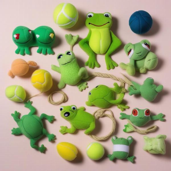 Various frog toys for dogs