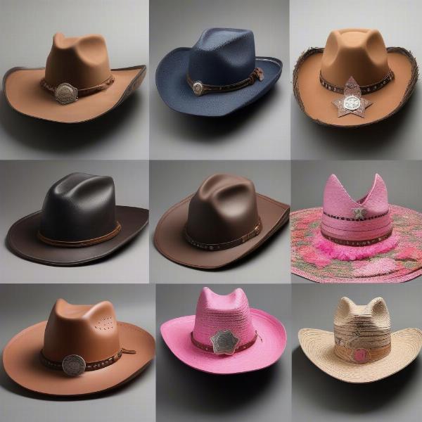 Various styles of cowboy hats for dogs