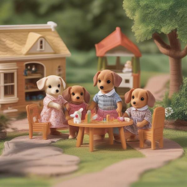 Calico Critters Dachshund Family with their playset