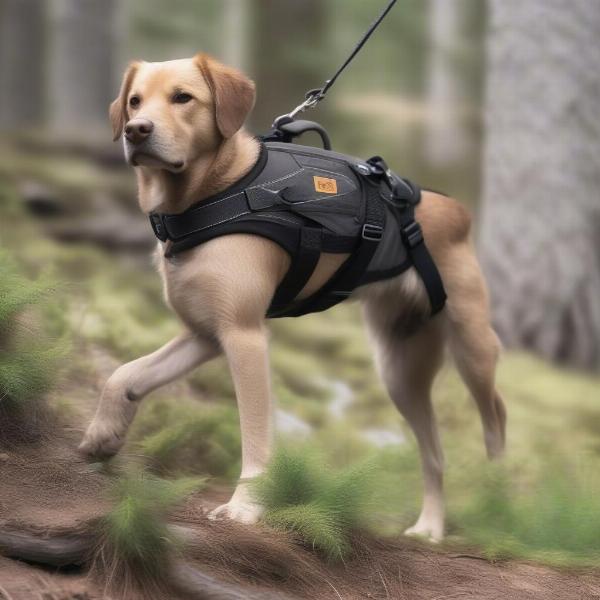 Carhartt dog harness and lead in use