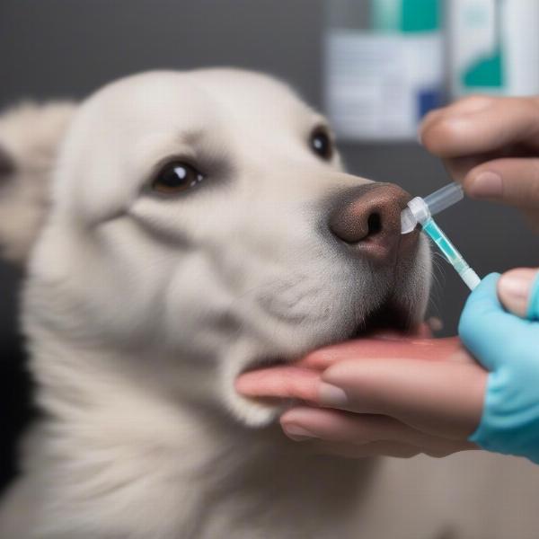 Applying Chlorhexidine Mouthwash to a Dog