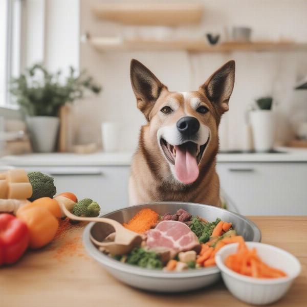 Dog eating raw food