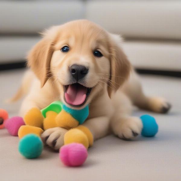 Dog playing with a squeaky toy