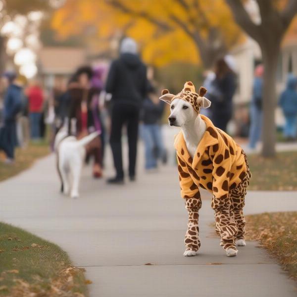 Dog wearing a giraffe costume