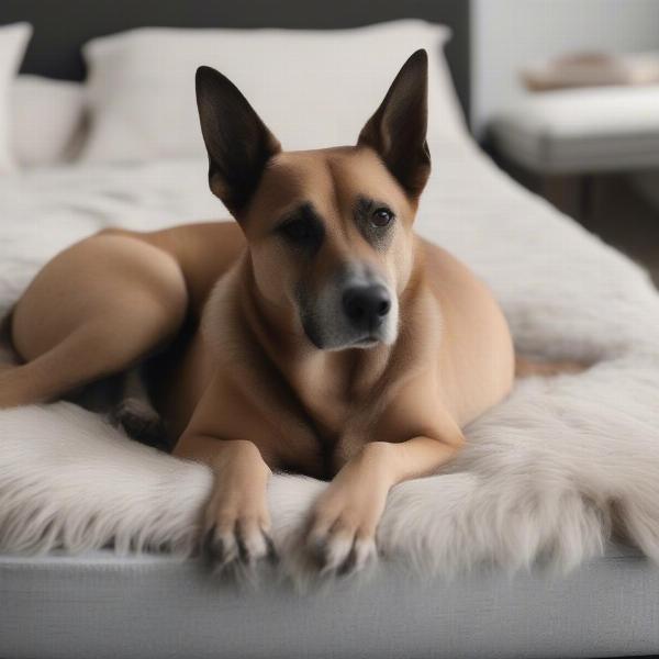 Old dog lying comfortably on a supportive dog bed