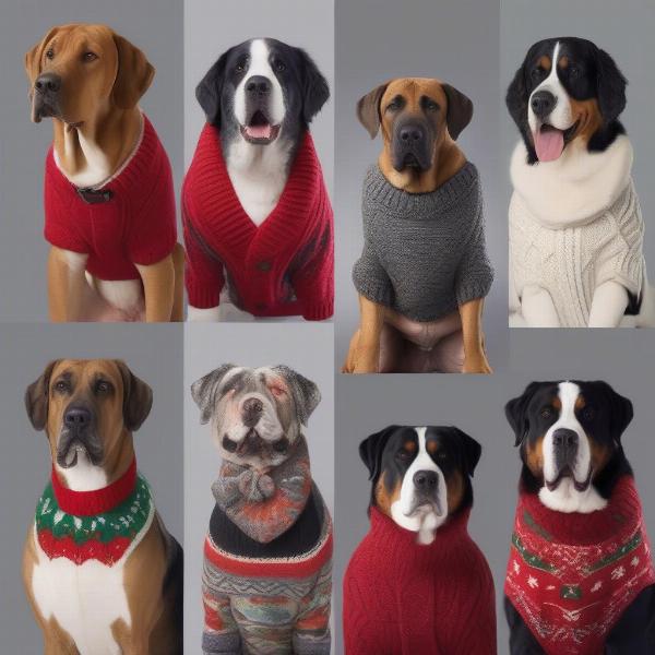 Large dogs wearing sweaters