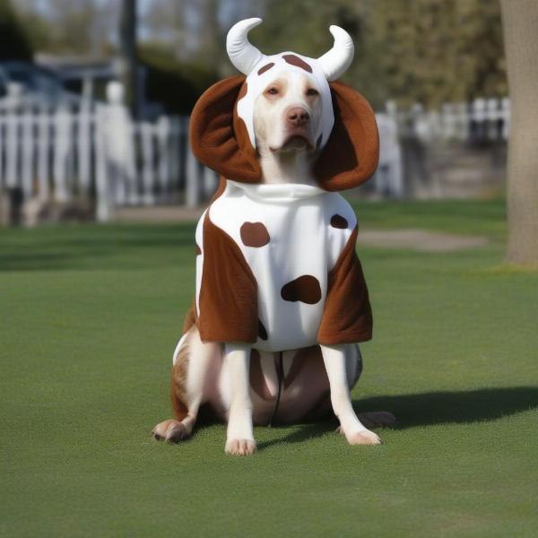 Dog wearing a cow outfit