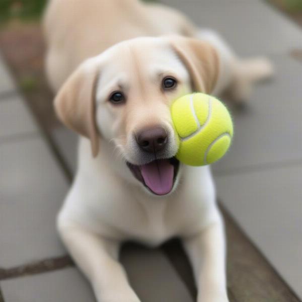 Dog Chewing on Tennis Ball