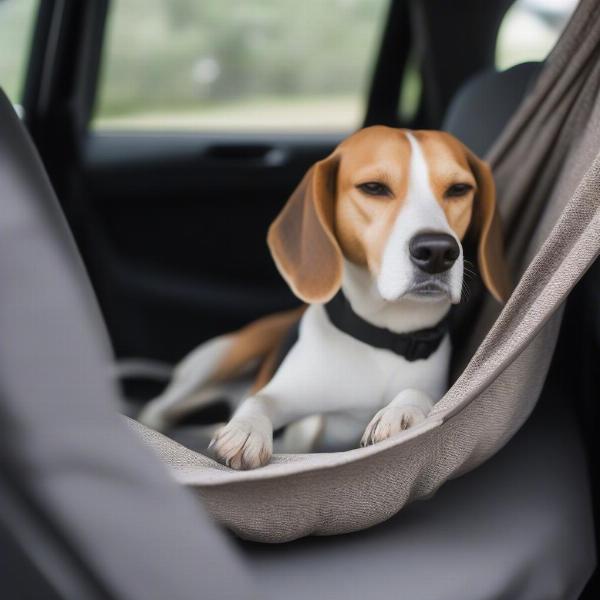 Dog sleeping peacefully in a car dog bed