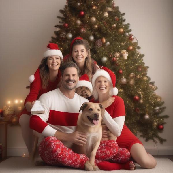 Taking photos with your dog in matching pajamas