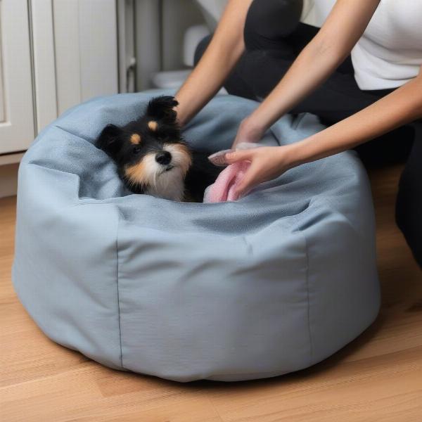 Washing the cover of a dog bean bag bed