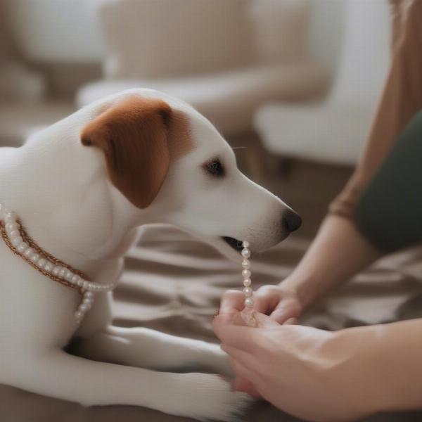 Cleaning a dog's pearl necklace