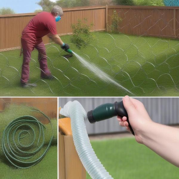 Cleaning a Fence Cover with a Garden Hose