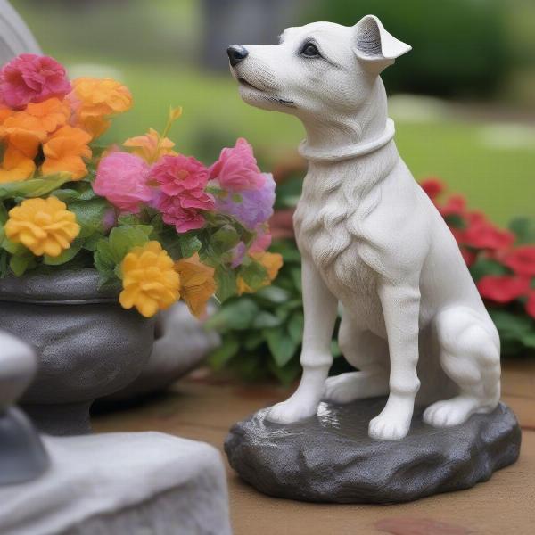 Cleaning a garden dog statue