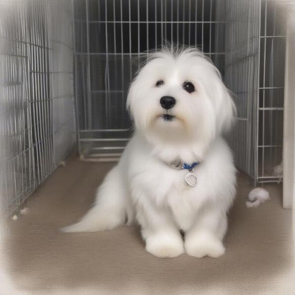 A Coton de Tulear rescue dog patiently waiting for adoption