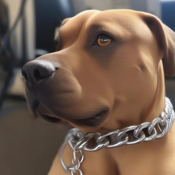 Durable Cuban Chain Collar on a Strong Dog