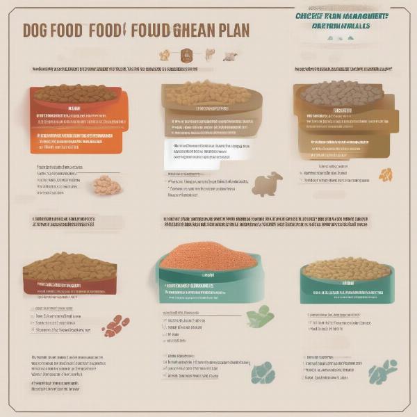 A chart showing a customized dog food plan with different options