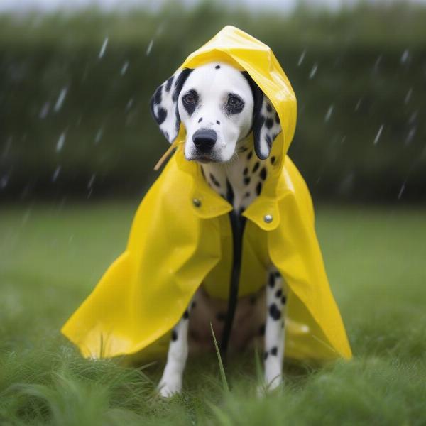 Dalmatian in a raincoat